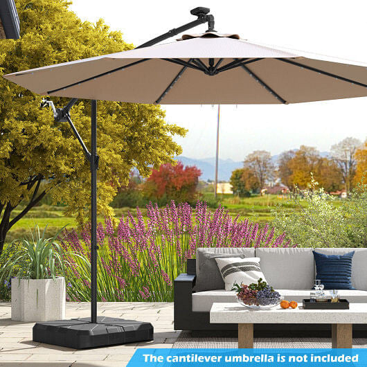 Weighted offset umbrella base in black with cut-out handles and steel cross bracket — view 2