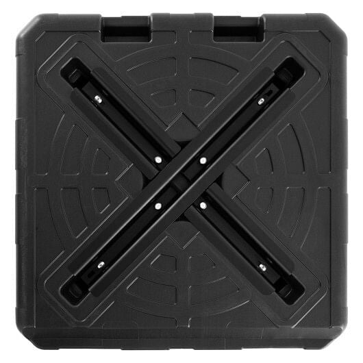 Weighted offset umbrella base in black with cut-out handles and steel cross bracket — view 3