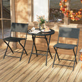 3-piece folding patio bistro set with two fabric chairs and a tempered glass coffee table
