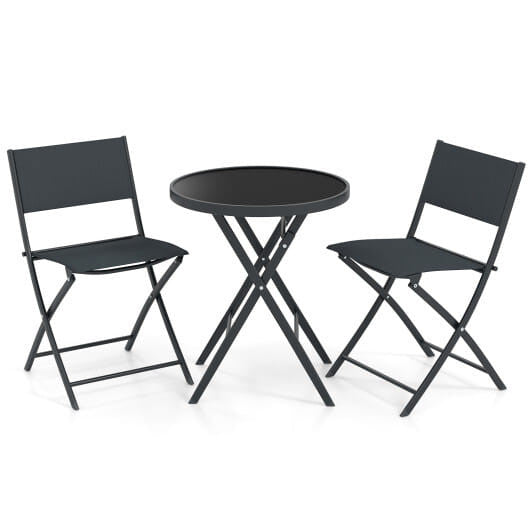 3-piece folding patio bistro set with two fabric chairs and a tempered glass coffee table — view 5