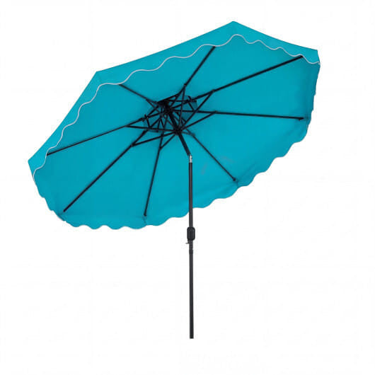 Large 10-foot coffee brown patio umbrella with ruffled scallops, vented top, and crank handle. — view 2