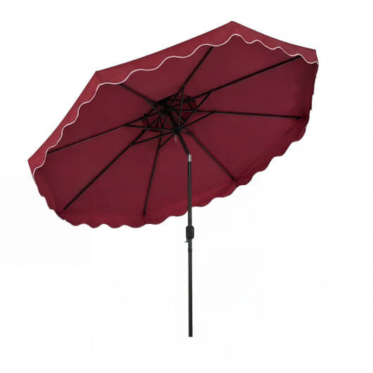 Large 10-foot coffee brown patio umbrella with ruffled scallops, vented top, and crank handle. — view 3