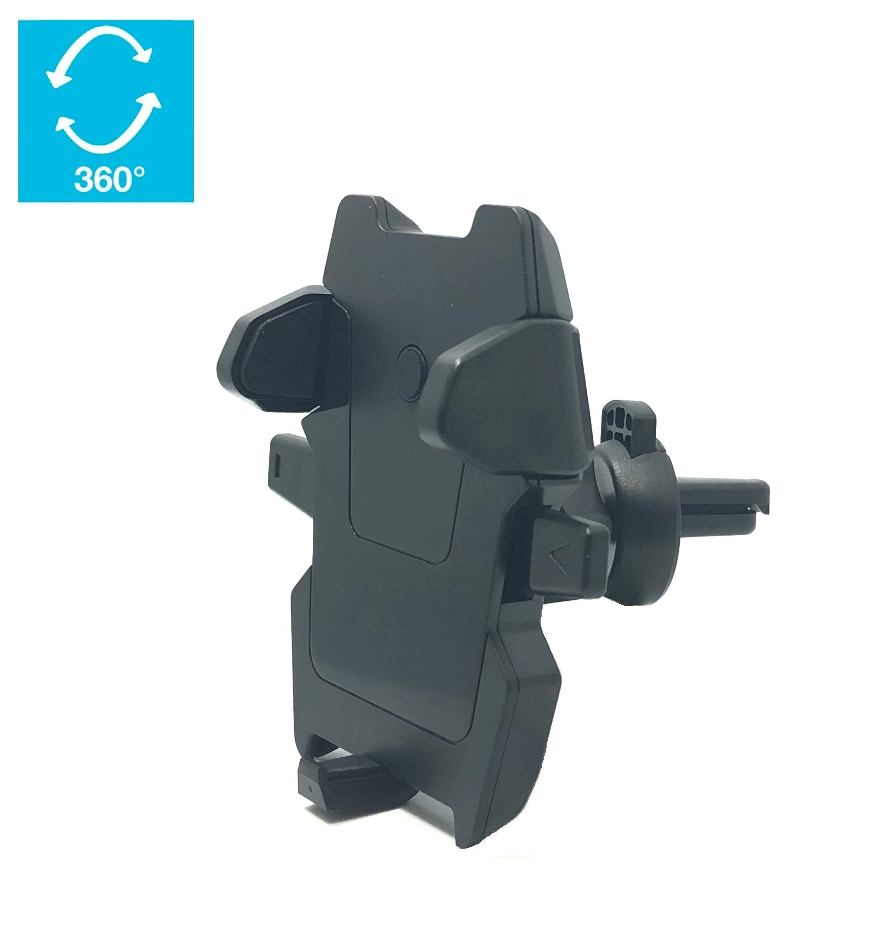 Black one-touch car air vent phone mount securely holding a smartphone on a vehicle dashboard — view 5