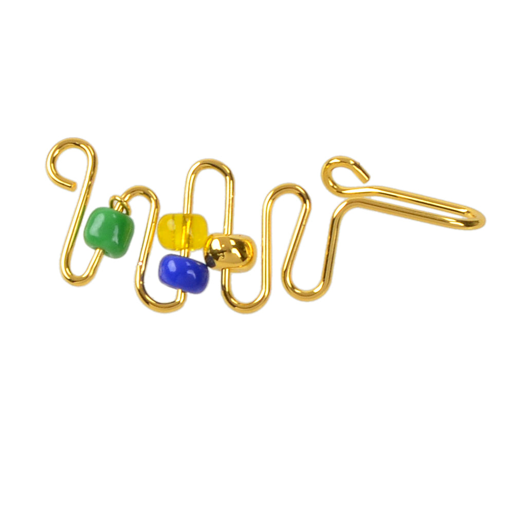 Faux spiral nose ring featuring blue and green beads for a bohemian non pierced look — view 5