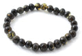 Green polished Baltic amber beaded stretch bracelet for men with oval shaped stones