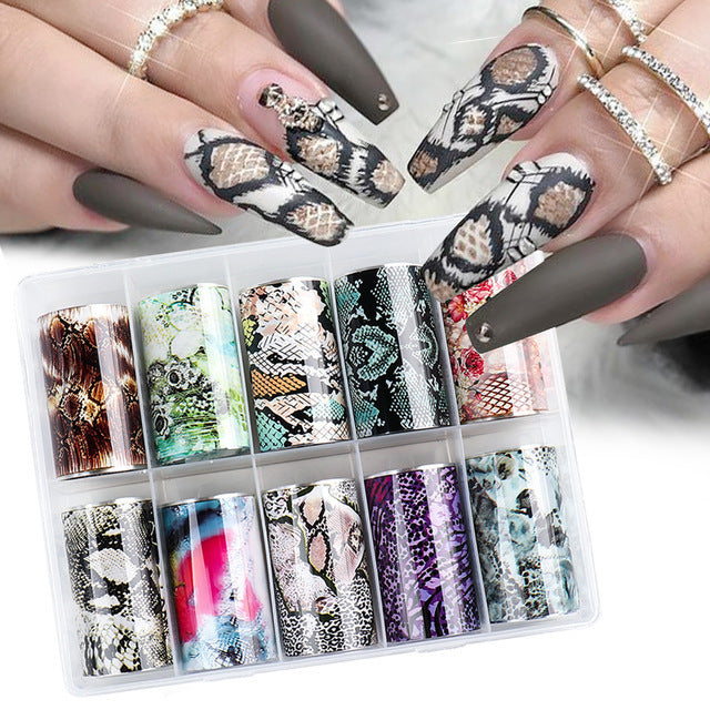 Premium snake skin pattern nail art stickers in elegant packaging for effortless at home manicures