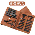 Stainless steel 16-piece manicure and pedicure grooming tool set in PU leather travel storage case