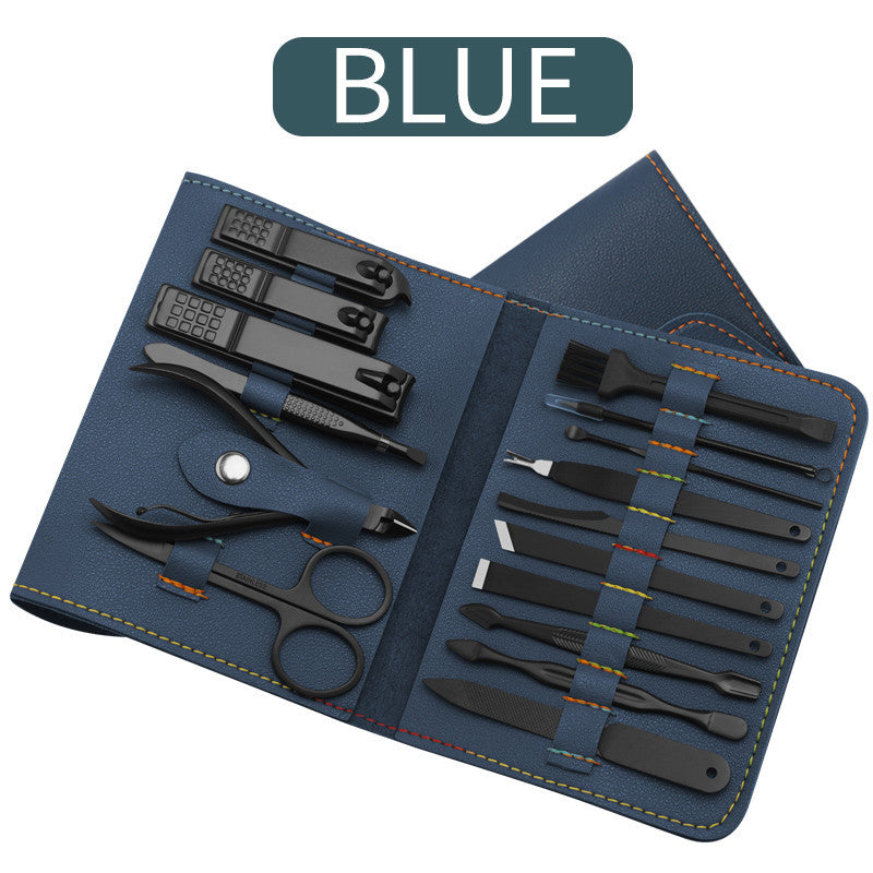 Stainless steel 16-piece manicure and pedicure grooming tool set in PU leather travel storage case — view 5