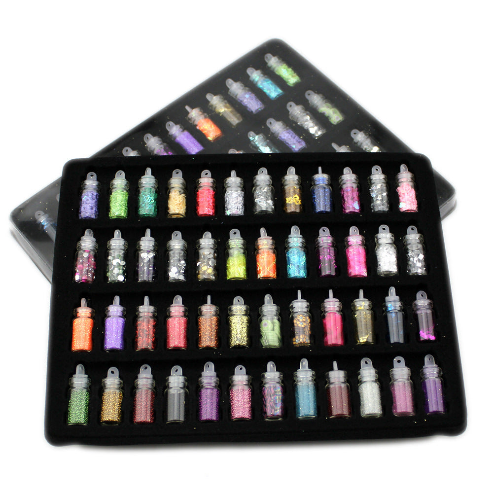 48 piece sparkling nail jewelry set with multi-colored shimmering sequins for DIY manicure art — view 2