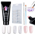 Premium nail extension art kit with versatile resin polish, precision brushes, and decorative nail stickers.