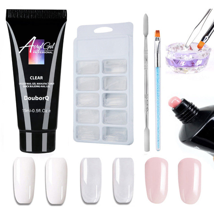 Premium nail extension art kit with versatile resin polish, precision brushes, and decorative nail stickers.