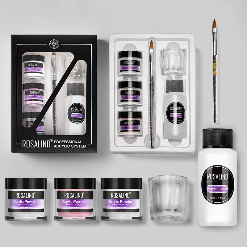 Nail powder acrylic system kit with three powders liquid carving pen and glass cup