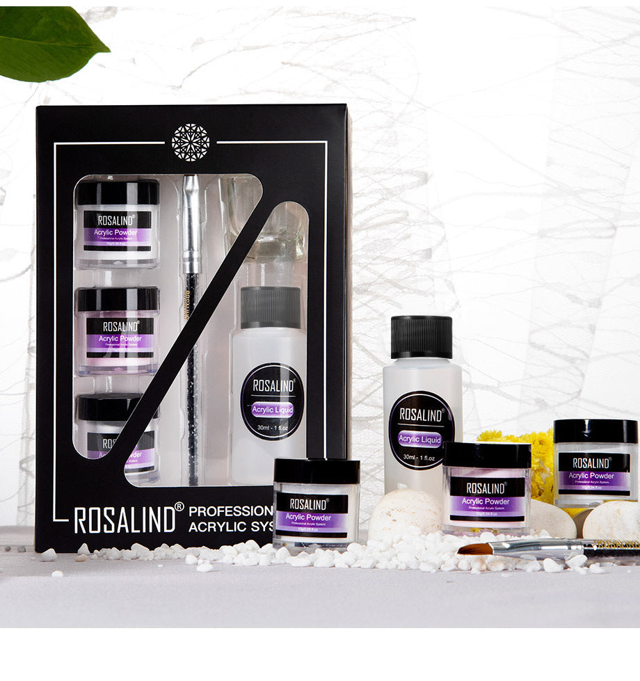 Nail powder acrylic system kit with three powders liquid carving pen and glass cup — view 5