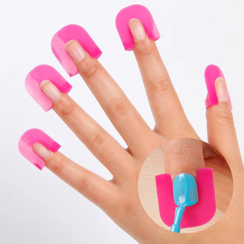 Nail polish overflow clip set featuring 26 pieces of protective manicure finger guards for nail art
