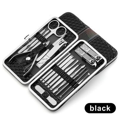 Stainless steel manicure tool kit featuring precision nail clippers, scissors, and cuticle grooming instruments — view 2