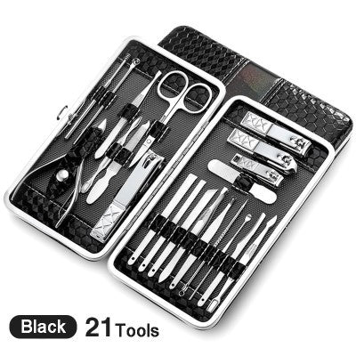Stainless steel manicure tool kit featuring precision nail clippers, scissors, and cuticle grooming instruments — view 3