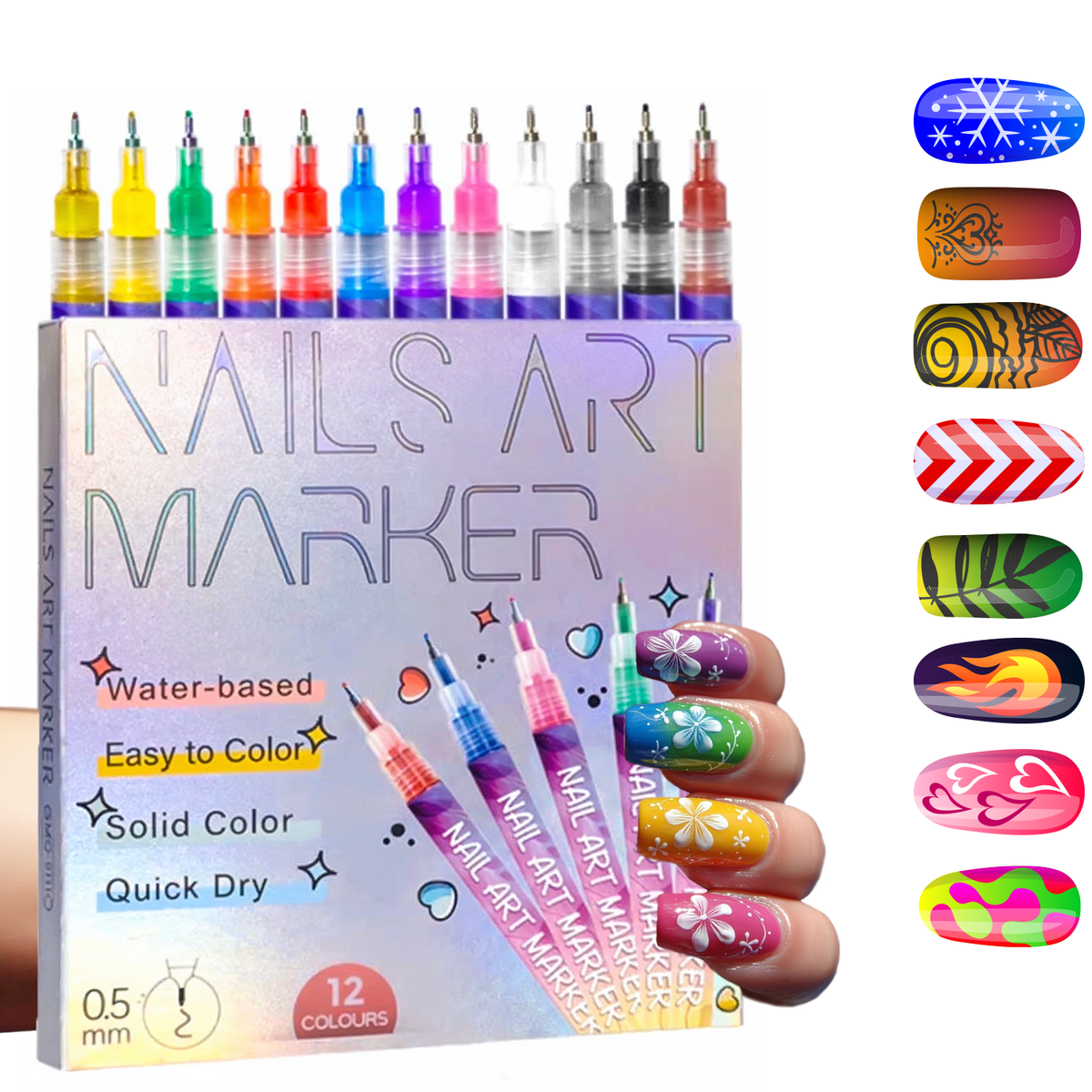 12-Colour Nail Art Pens – Fine Tip, Quick-Dry Nail Polish Pens for Creative Nail Designs-0