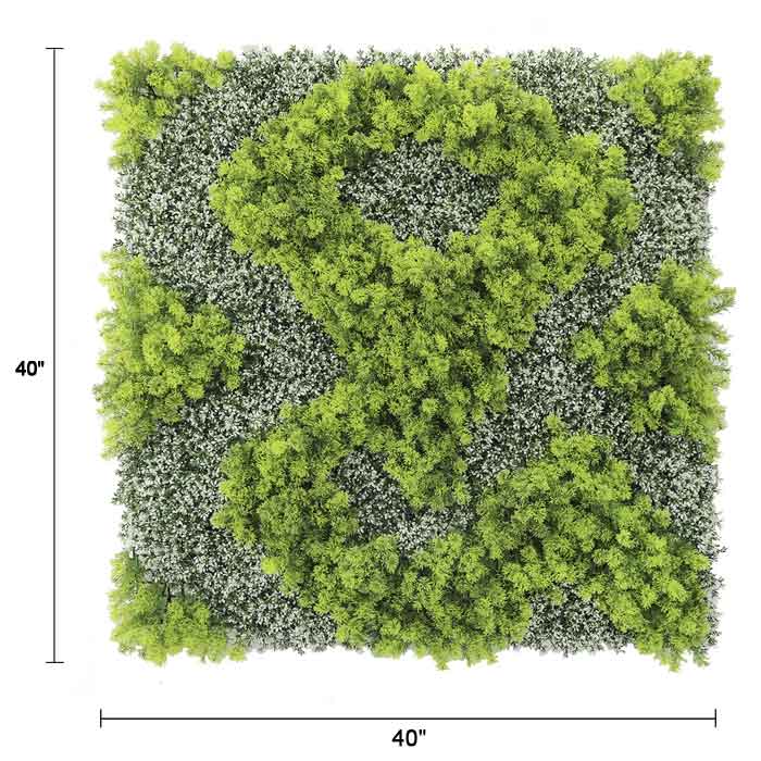 Natural Green and White Moss Artificial Vertical Garden Green Wall Panel 40×40in – UV Resistant – Commercial Grade-1