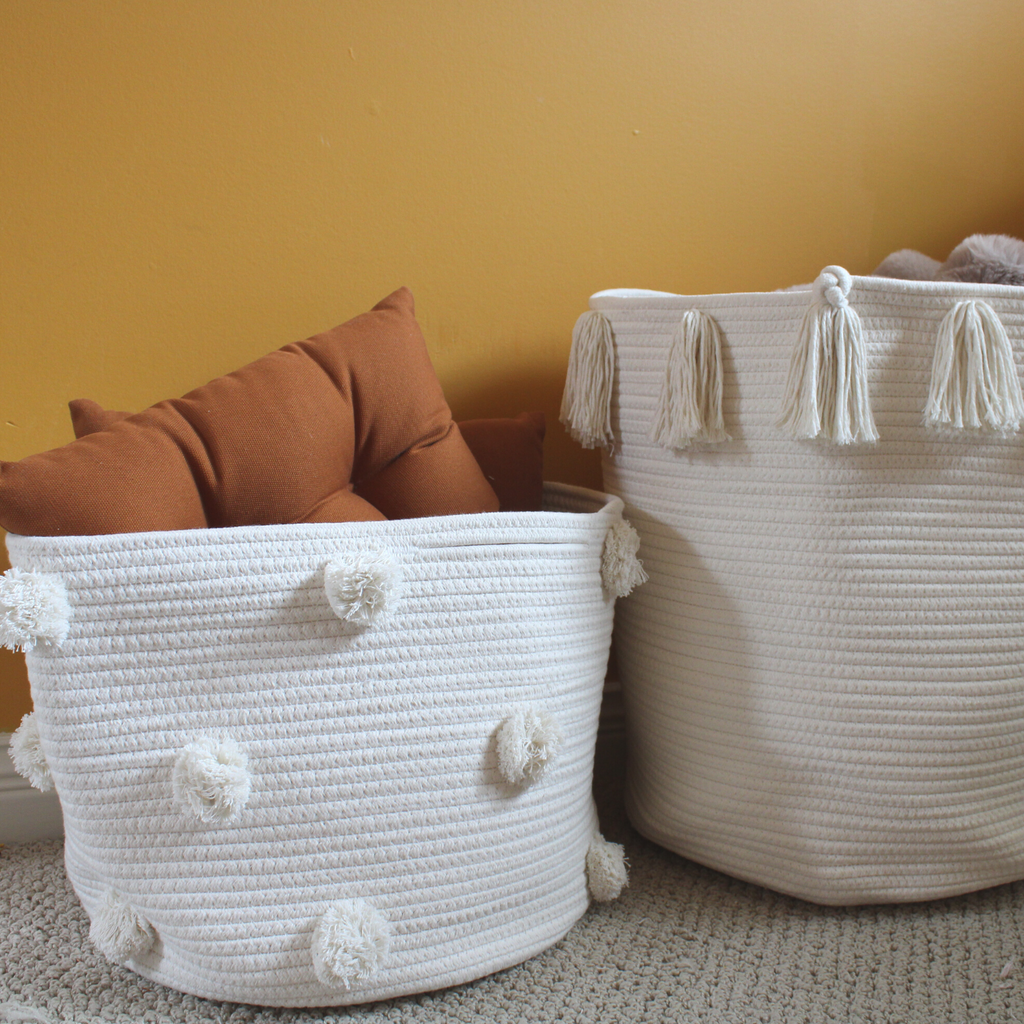 Natural Pom Basket - Large-3