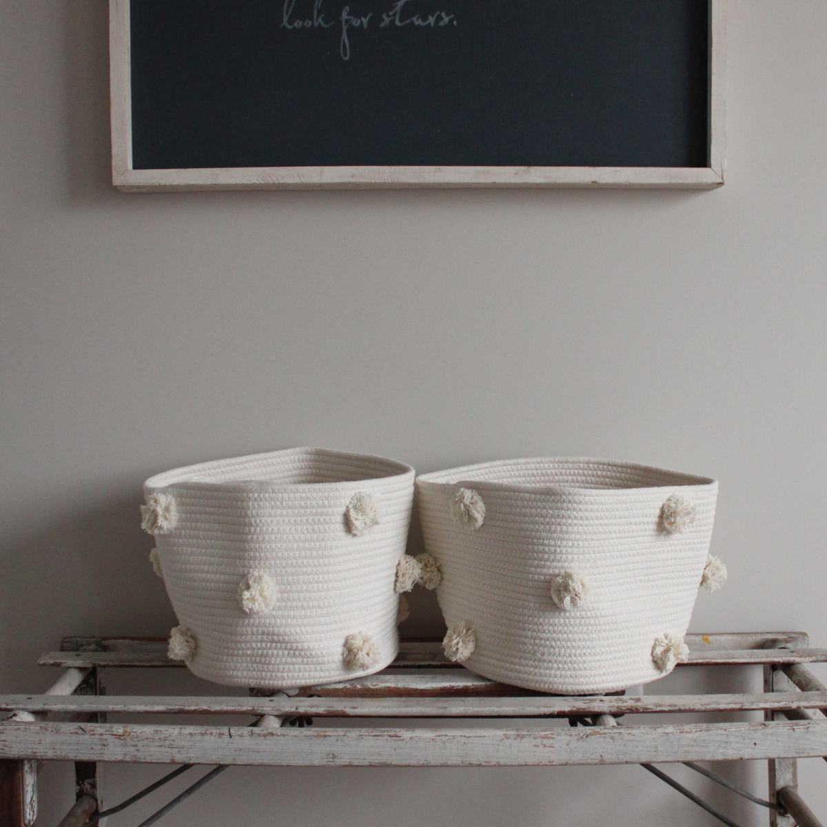 Natural Pom Basket - Medium-3