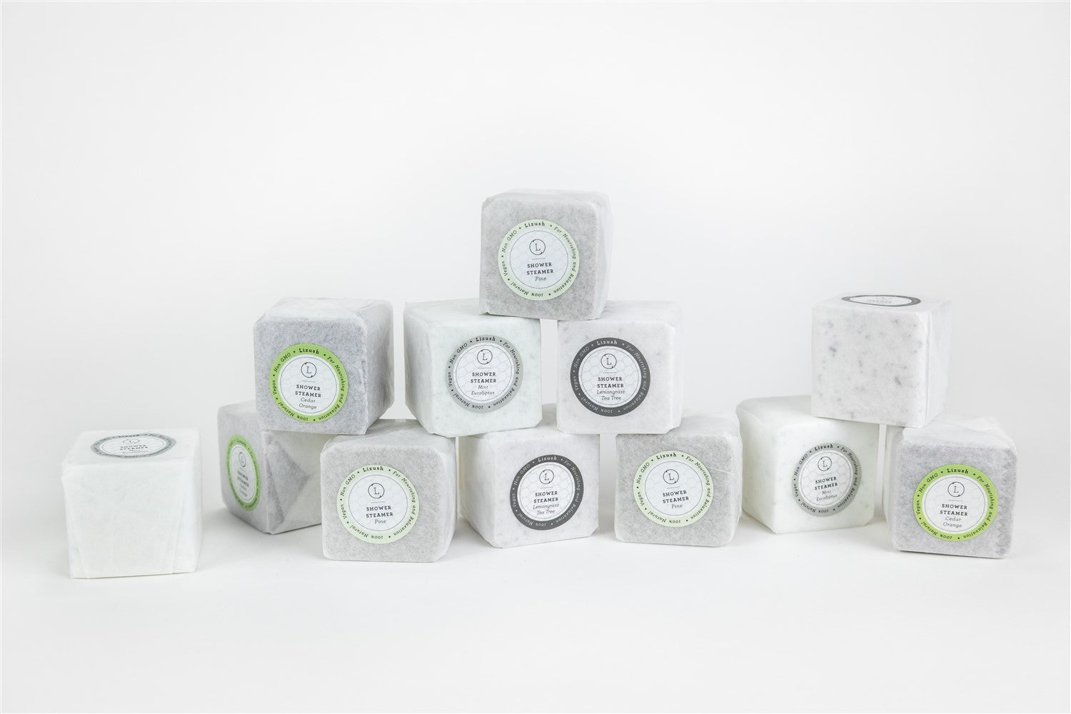 Set of five natural earthy shower steamers arranged in a beautifully packaged gift box — view 3
