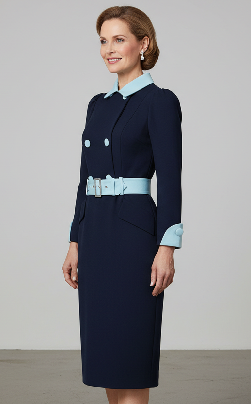 Navy blue contrast belted mother other bride dress-4