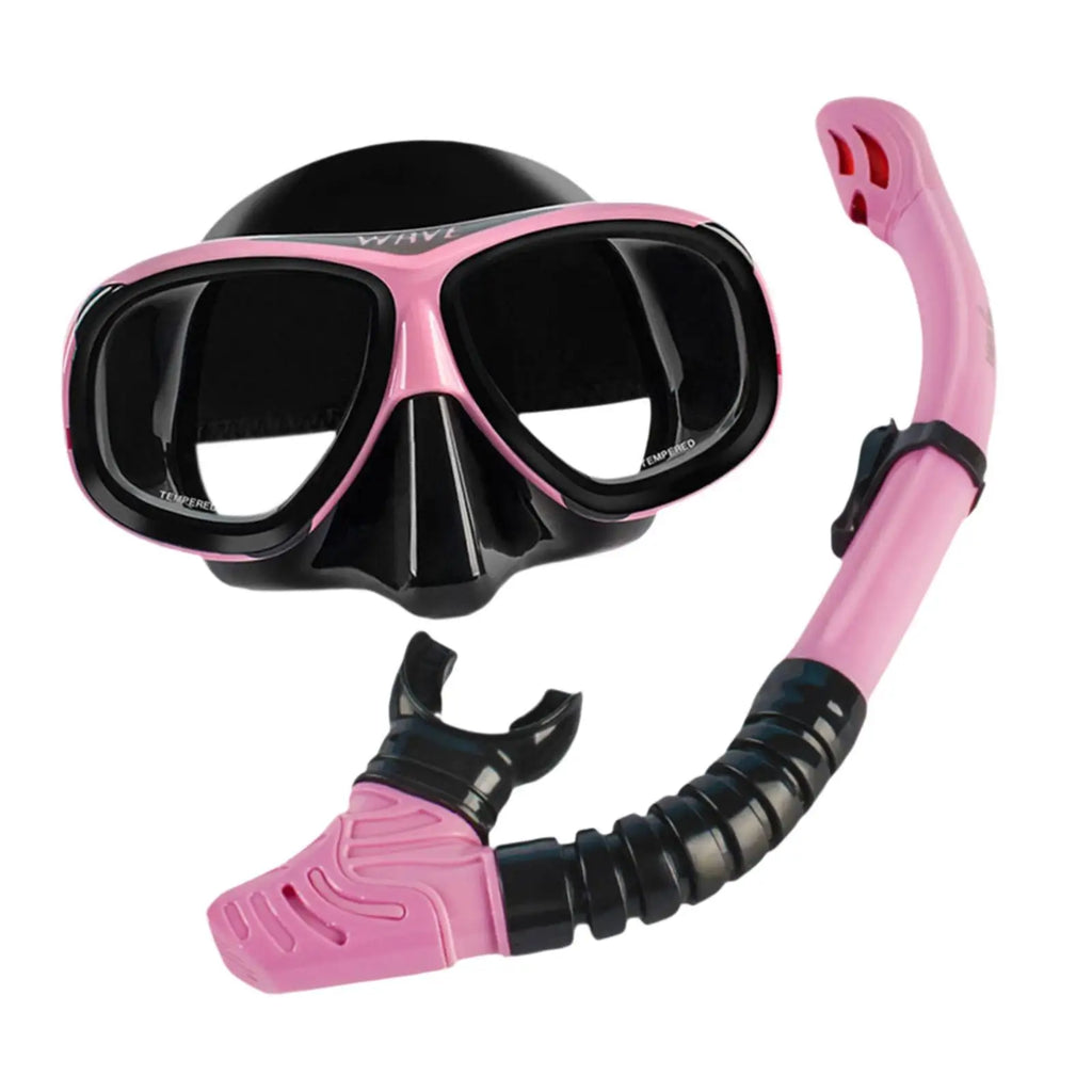 Silicone nearsighted snorkel set featuring a large frame dive mask and matching breathing tube.