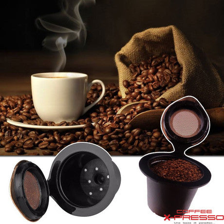 Gold refillable coffee capsule set with measuring spoon and cleaning brush for Nespresso machines — view 3