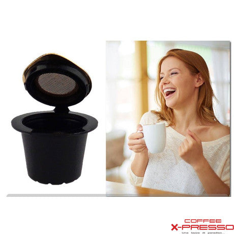 Gold refillable coffee capsule set with measuring spoon and cleaning brush for Nespresso machines — view 2