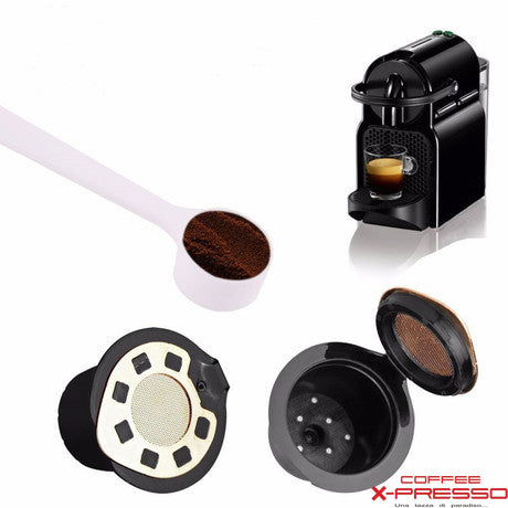 Gold refillable coffee capsule set with measuring spoon and cleaning brush for Nespresso machines — view 10