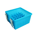 Luminous blue plastic fishing tackle box featuring 36 storage grids for organizing lures and bait