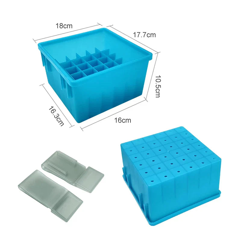 Luminous blue plastic fishing tackle box featuring 36 storage grids for organizing lures and bait — view 2