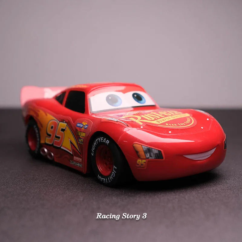 Red Lightning McQueen remote control toy car with black tires and remote controller — view 5