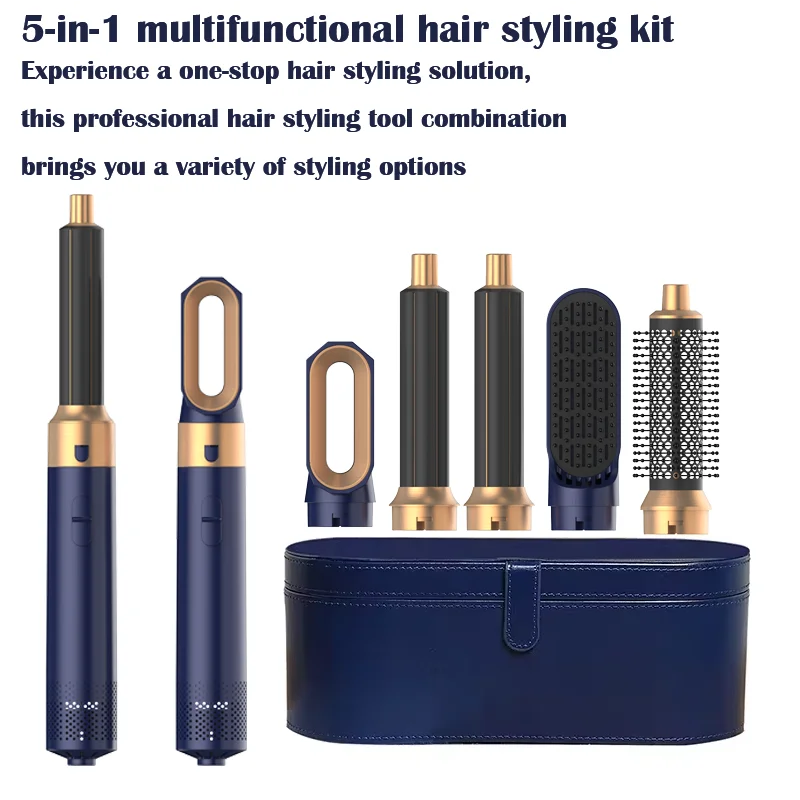 5-in-1 multi hair styler set with interchangeable brush heads and curling barrels