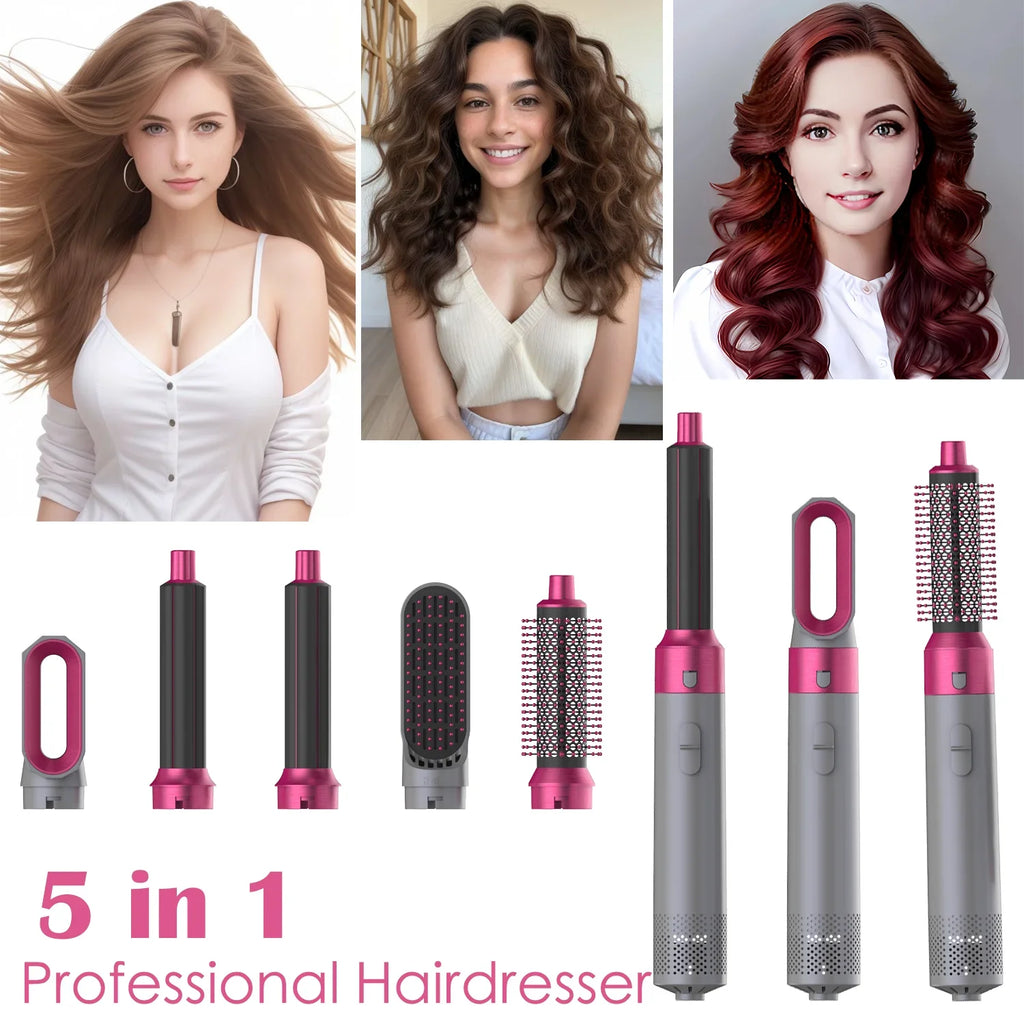 5-in-1 multi hair styler set with interchangeable brush heads and curling barrels — view 2