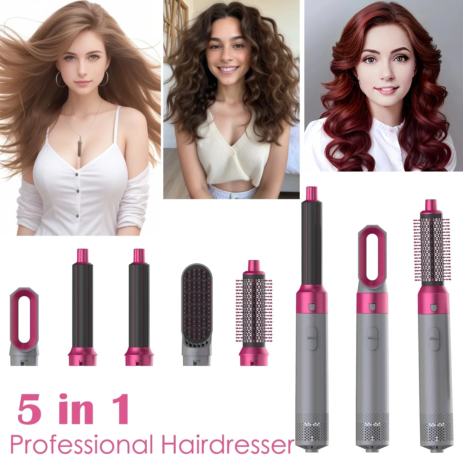 5-in-1 multi hair styler set with interchangeable brush heads and curling barrels — view 2