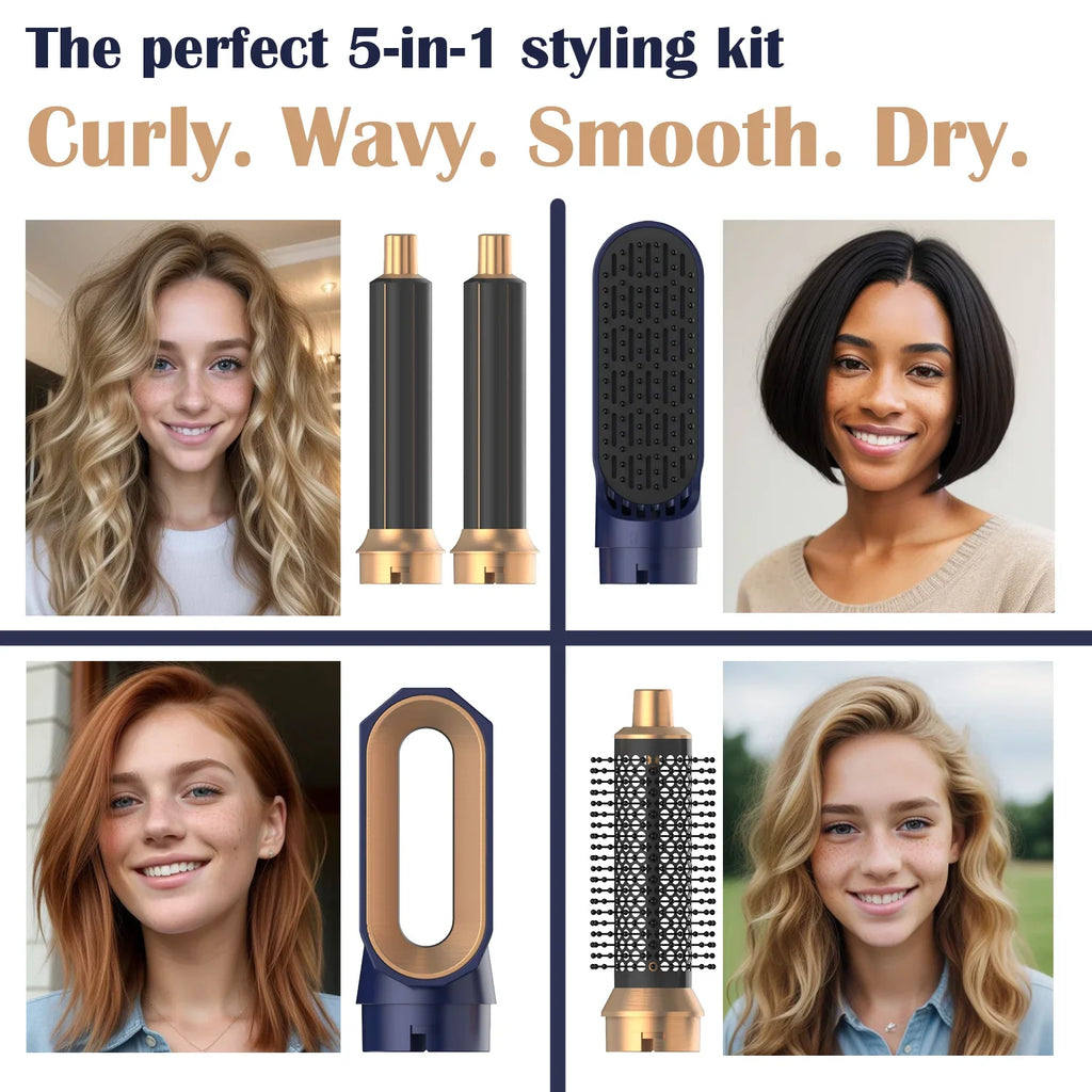 5-in-1 multi hair styler set with interchangeable brush heads and curling barrels — view 3