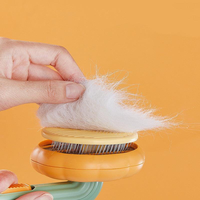 Ergonomic pet cat brush for hair removal with curved head and resin coated steel needles — view 4