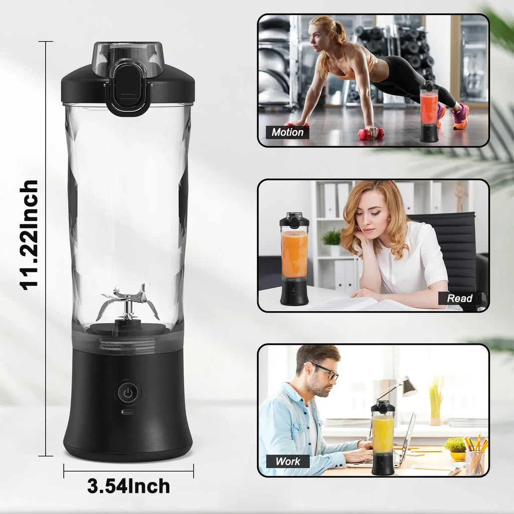 Portable 600ml USB rechargeable mini blender with stainless steel blades and sleek food-grade ABS housing — view 3
