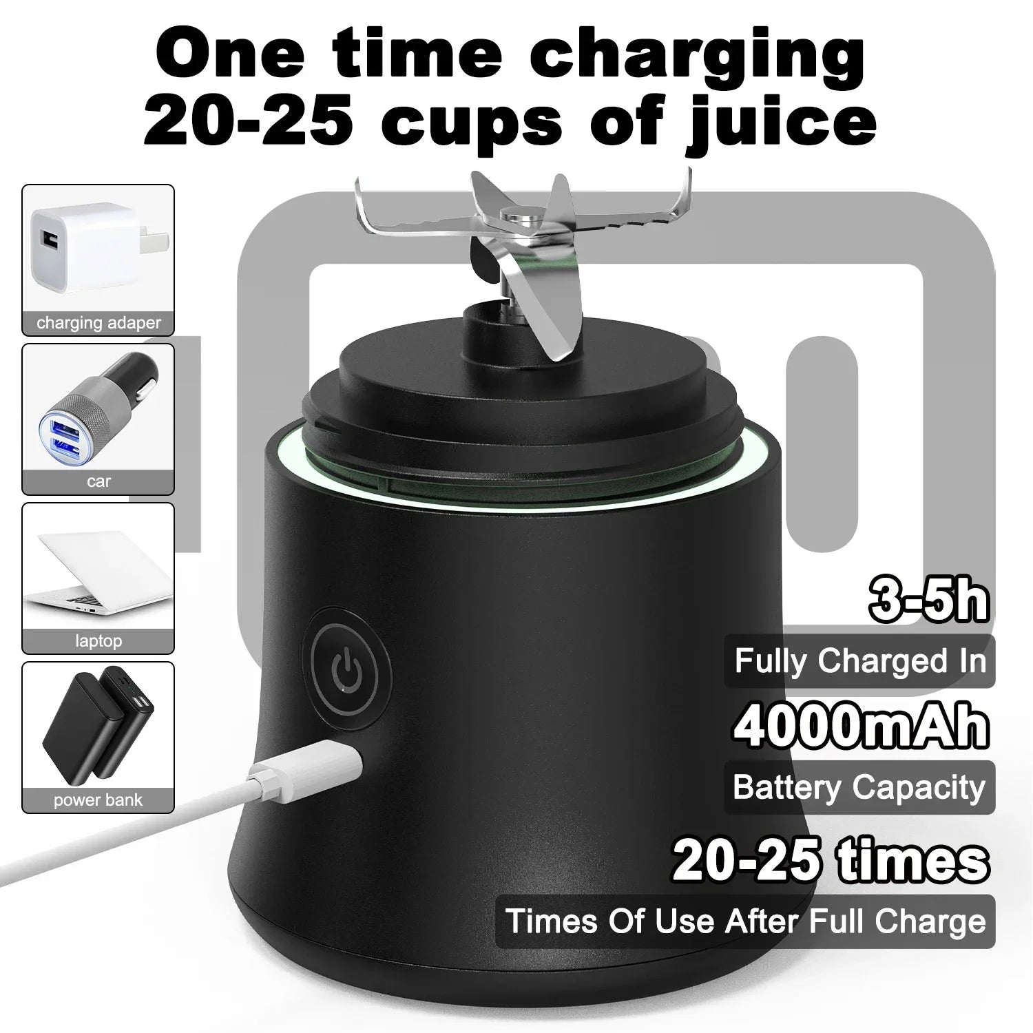 Portable 600ml USB rechargeable mini blender with stainless steel blades and sleek food-grade ABS housing — view 5
