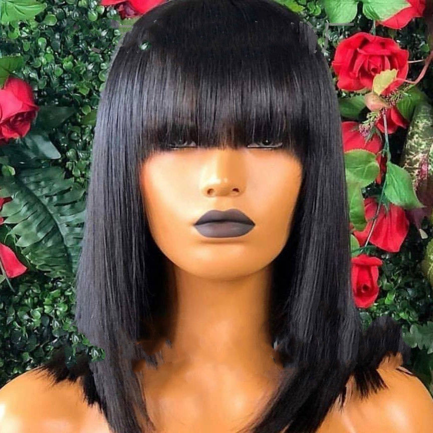 Short hair wig for women featuring stylish Qi bangs and a natural skin tone