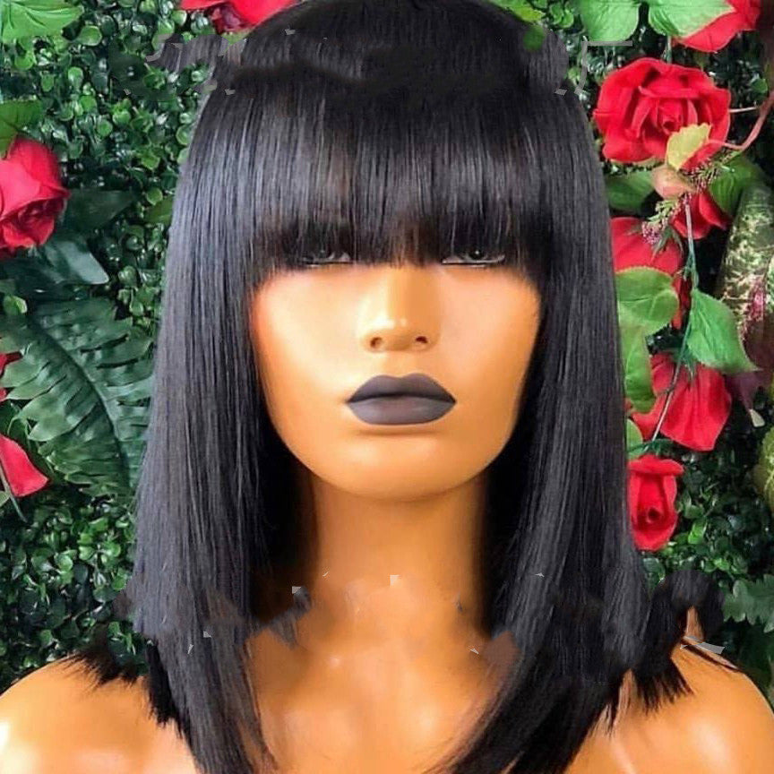 Short hair wig for women featuring stylish Qi bangs and a natural skin tone — view 2