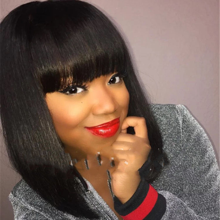 Short hair wig for women featuring stylish Qi bangs and a natural skin tone — view 4
