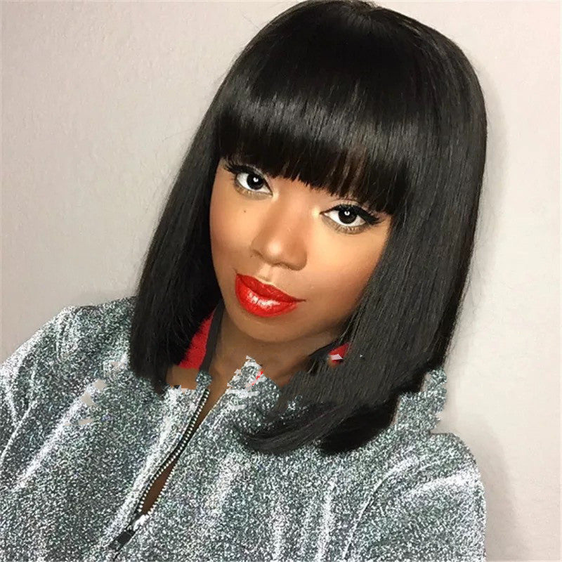 Short hair wig for women featuring stylish Qi bangs and a natural skin tone — view 5