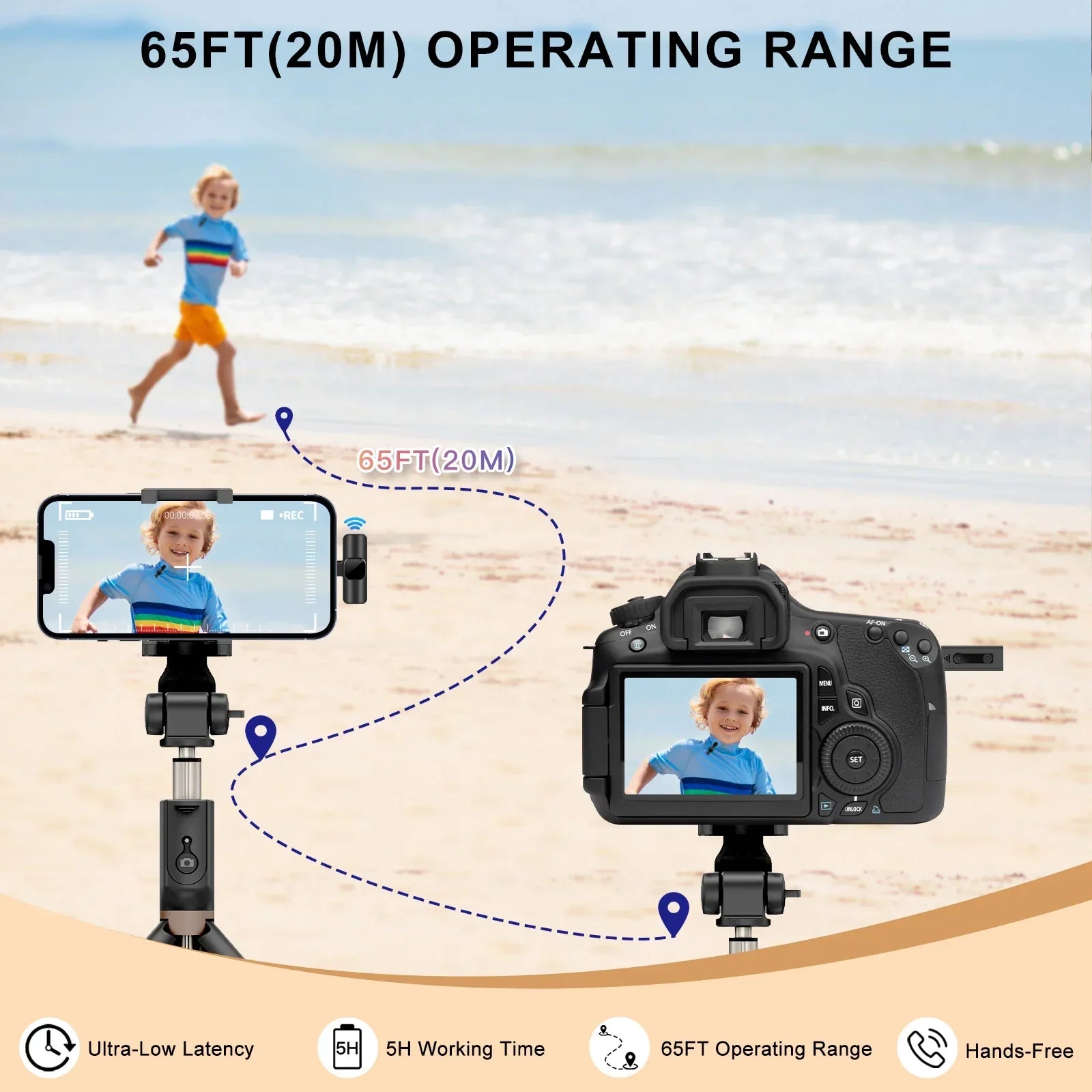 Wireless lavalier microphone in black with receiver, for mobile phones and live video recording. — view 3
