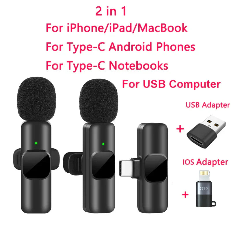 Wireless lavalier microphone in black with receiver, for mobile phones and live video recording. — view 5