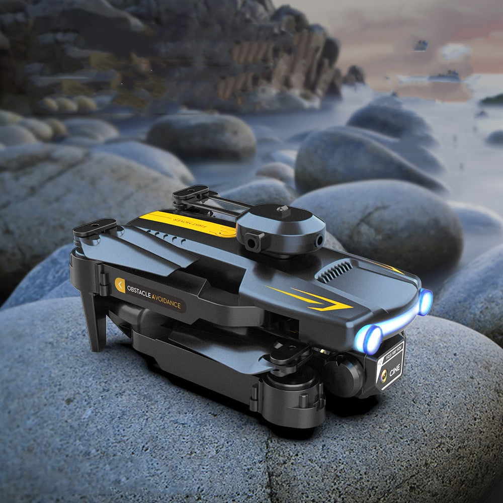 XT2 foldable mini drone with 4K HD dual camera and remote control handle in black.