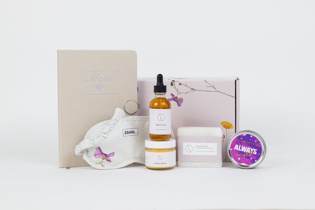 Pampering Mother's Day spa gift box with lavender soap, body oil, candle, and cotton eye mask — view 2