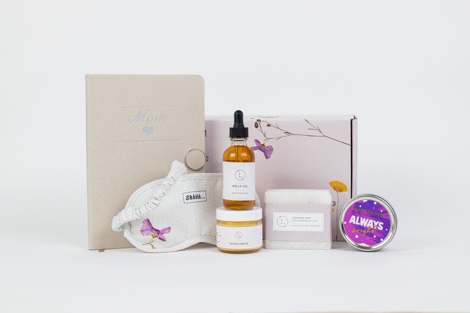 Pampering Mother's Day spa gift box with lavender soap, body oil, candle, and cotton eye mask — view 2