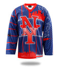 Red New York Design Hockey Jersey with long sleeves and classic V-neck silhouette